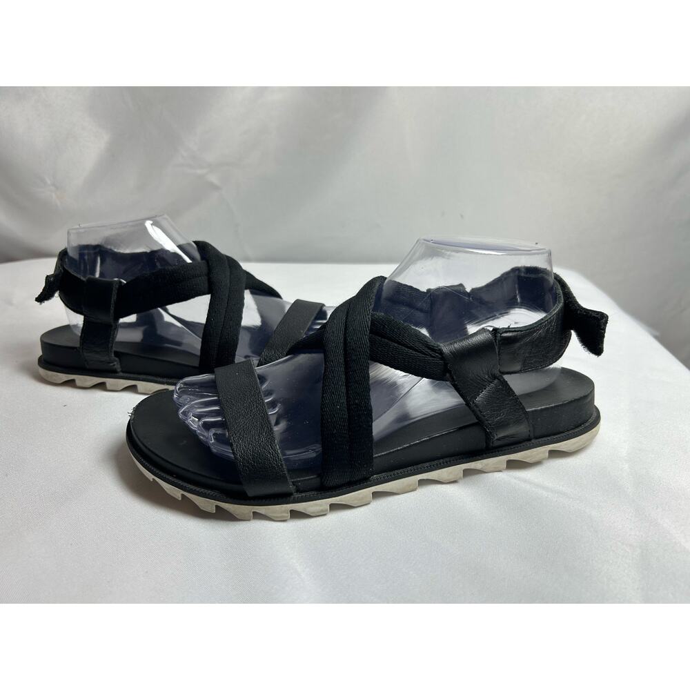 Sorel Women Roaming Decon Sandal Leather Flat  Cross Straps Black Sz 8.5